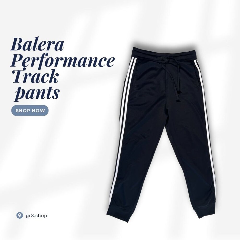 Balera Performance Track Pants Medium Black With White Stripes Drawstring Waist
